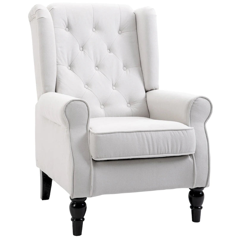 Fauteuil d'appoint capitonné moderne crème blanc à dossier haut de 29,3 po avec oreilles (ou à dossier ailé)