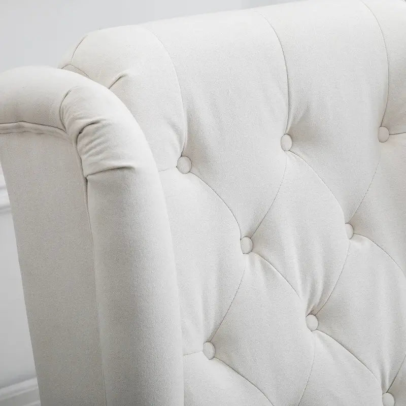 Fauteuil d'appoint capitonné moderne crème blanc à dossier haut de 29,3 po avec oreilles (ou à dossier ailé)