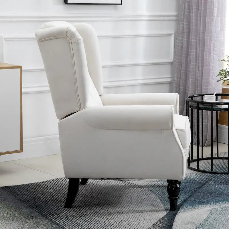 Fauteuil d'appoint capitonné moderne crème blanc à dossier haut de 29,3 po avec oreilles (ou à dossier ailé)