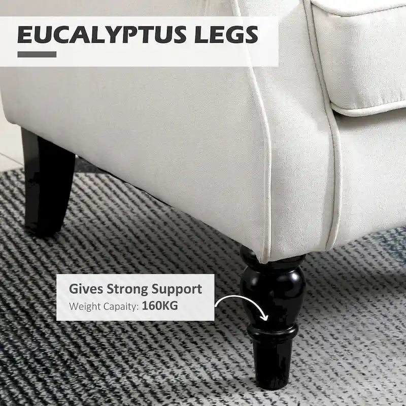 Fauteuil d'appoint capitonné moderne crème blanc à dossier haut de 29,3 po avec oreilles (ou à dossier ailé)