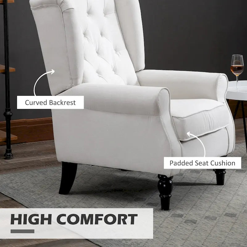Fauteuil d'appoint capitonné moderne crème blanc à dossier haut de 29,3 po avec oreilles (ou à dossier ailé)