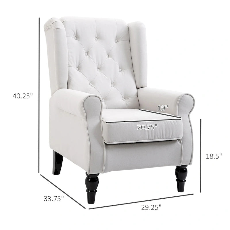 Fauteuil d'appoint capitonné moderne crème blanc à dossier haut de 29,3 po avec oreilles (ou à dossier ailé)