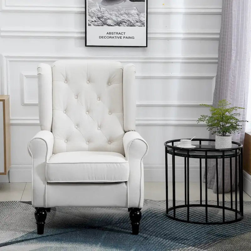 Fauteuil d'appoint capitonné moderne crème blanc à dossier haut de 29,3 po avec oreilles (ou à dossier ailé)