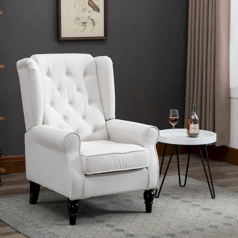 Fauteuil d'appoint capitonné moderne crème blanc à dossier haut de 29,3 po avec oreilles (ou à dossier ailé)