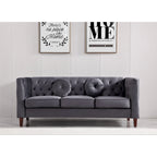 Canapé Chesterfield classique en velours avec pieds en bois