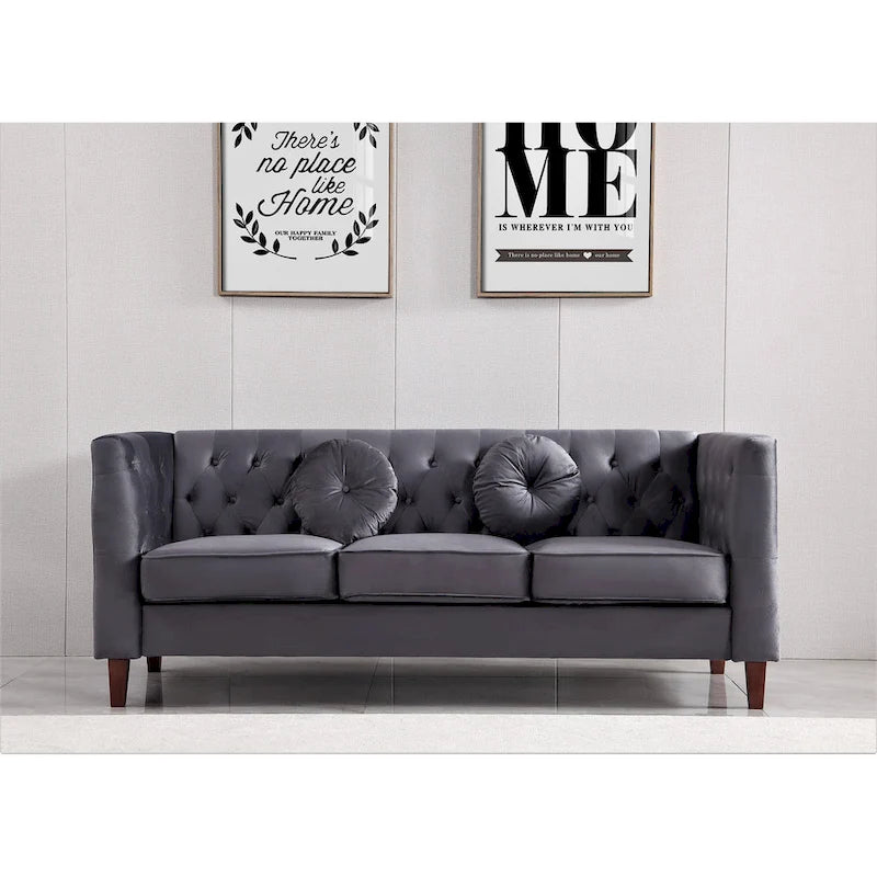 Canapé Chesterfield classique en velours avec pieds en bois