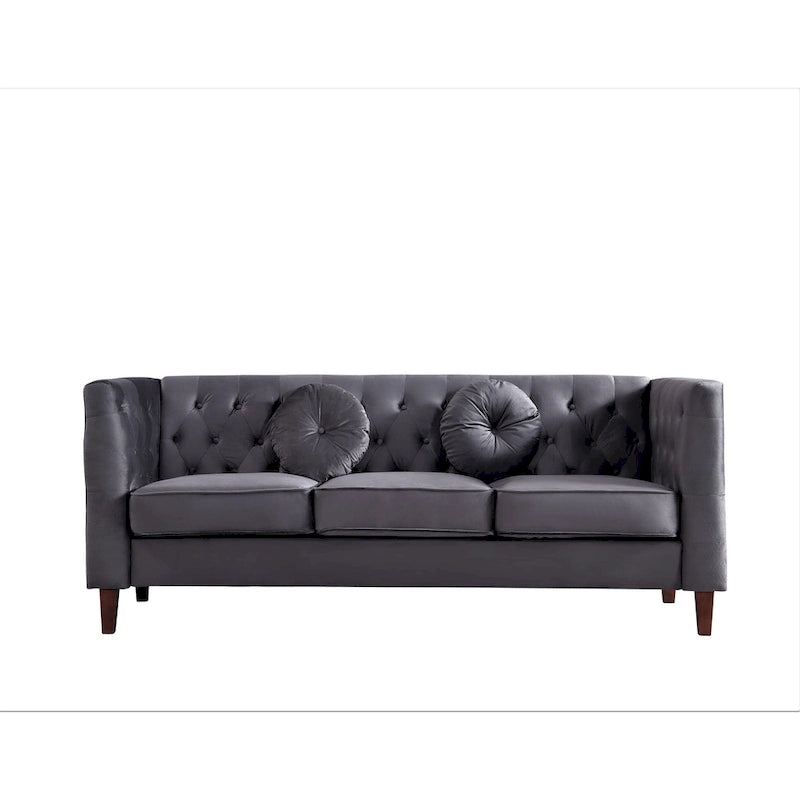 Canapé Chesterfield classique en velours avec pieds en bois