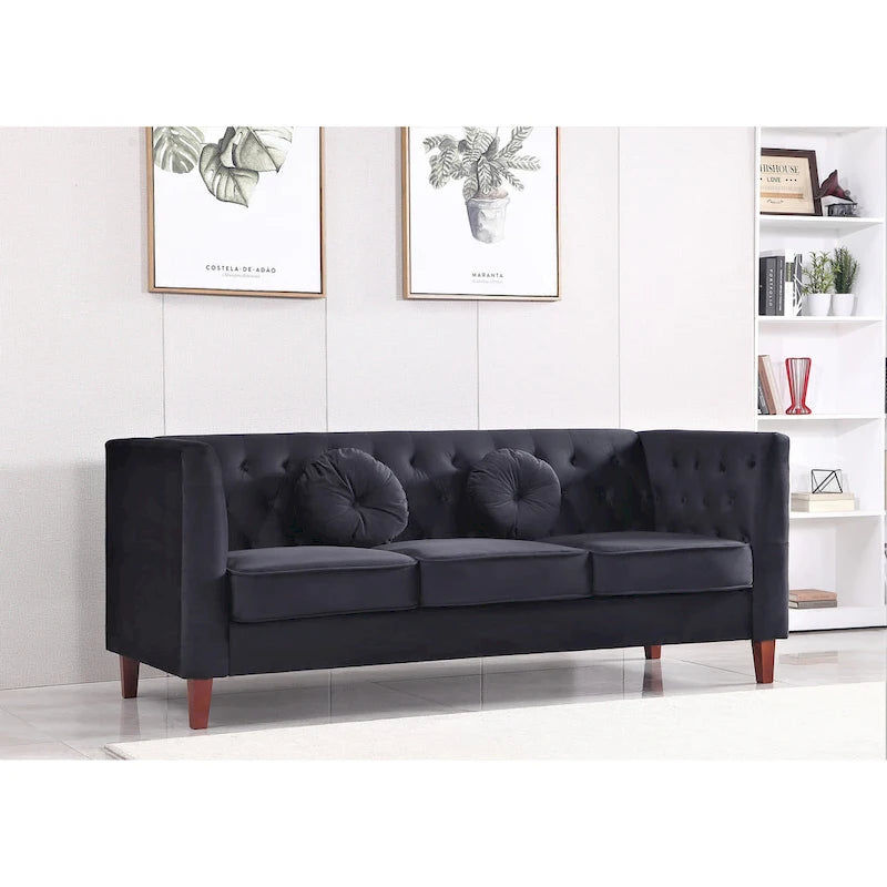 Canapé Chesterfield classique en velours avec pieds en bois