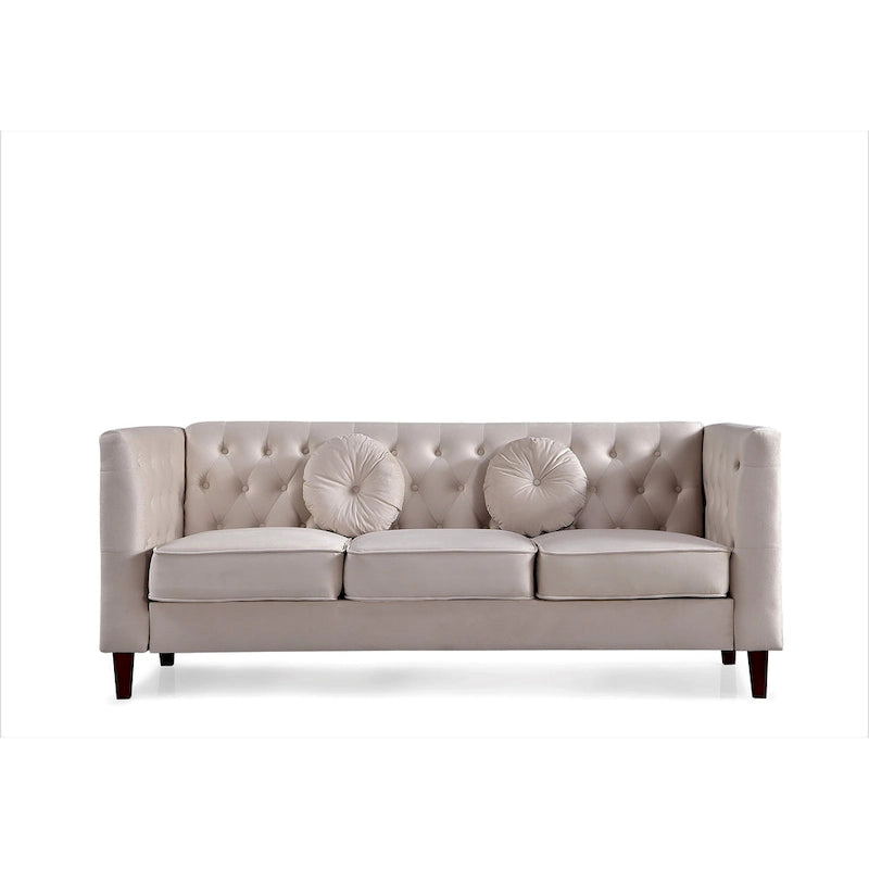 Canapé Chesterfield classique en velours avec pieds en bois