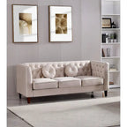 Canapé Chesterfield classique en velours avec pieds en bois