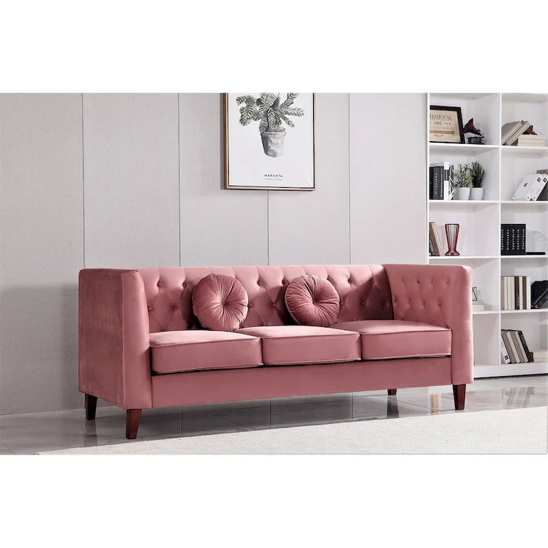 Canapé Chesterfield classique en velours avec pieds en bois