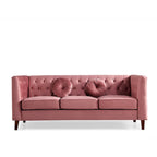 Canapé Chesterfield classique en velours avec pieds en bois