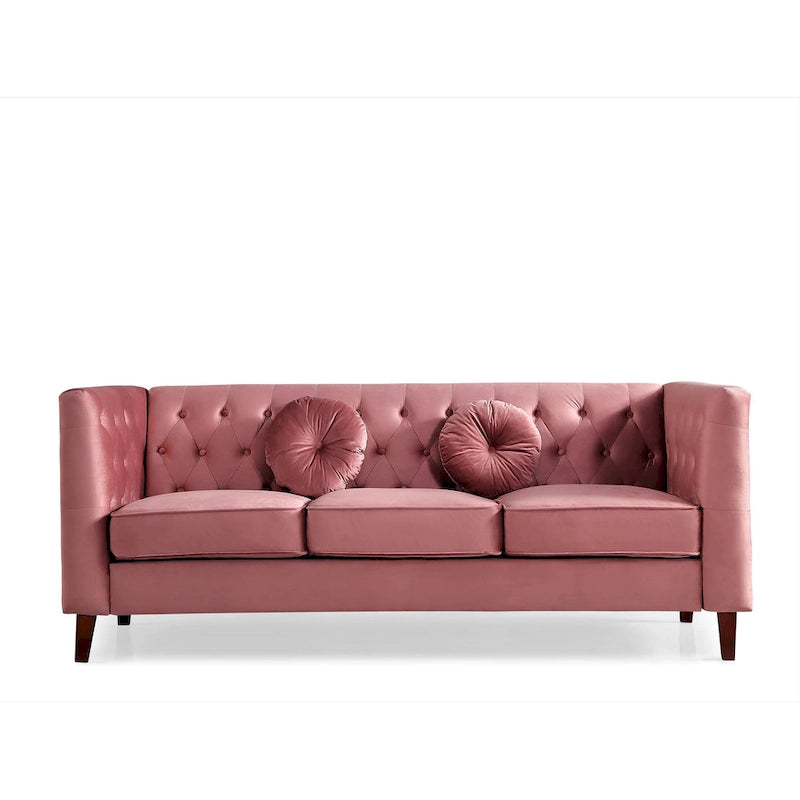 Canapé Chesterfield classique en velours avec pieds en bois