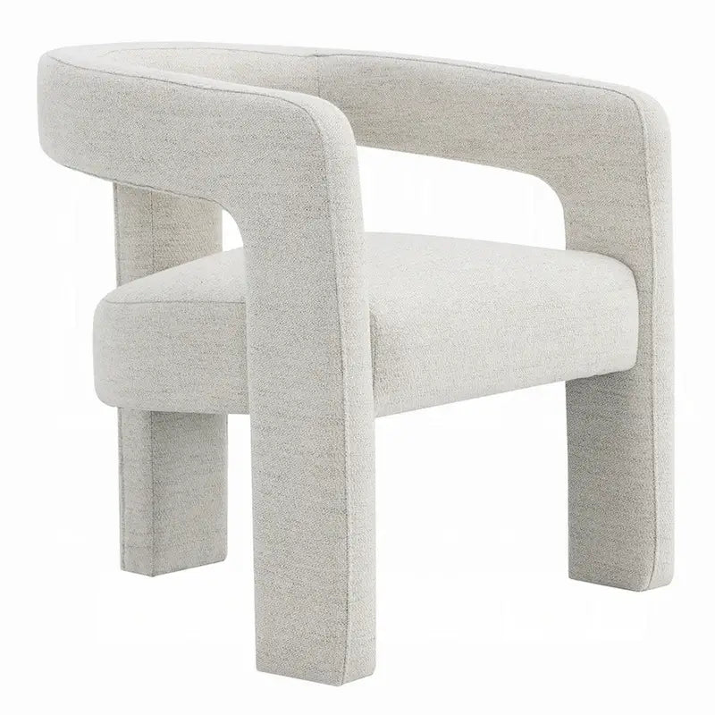 Chaise de salle à manger, bouclette texturée blanc cassé, dossier incurvé