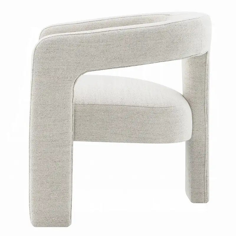 Chaise de salle à manger, bouclette texturée blanc cassé, dossier incurvé