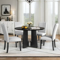 Table et chaises de cuisine en bois, Table à manger ronde avec plateau imitation marbre et 4 chaises rembourrées