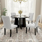 Table et chaises de cuisine en bois, Table à manger ronde avec plateau imitation marbre et 4 chaises rembourrées