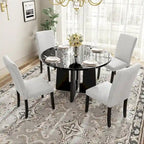 Table et chaises de cuisine en bois, Table à manger ronde avec plateau imitation marbre et 4 chaises rembourrées