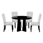Table et chaises de cuisine en bois, Table à manger ronde avec plateau imitation marbre et 4 chaises rembourrées
