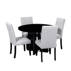 Table et chaises de cuisine en bois, Table à manger ronde avec plateau imitation marbre et 4 chaises rembourrées