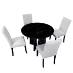 Table et chaises de cuisine en bois, Table à manger ronde avec plateau imitation marbre et 4 chaises rembourrées