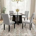 Table et chaises de cuisine en bois, Table à manger ronde avec plateau imitation marbre et 4 chaises rembourrées