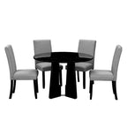 Table et chaises de cuisine en bois, Table à manger ronde avec plateau imitation marbre et 4 chaises rembourrées