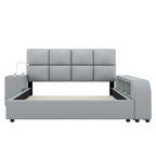 Cadre de lit plateforme en cuir PU Queen Size avec table de chevet multimédia