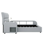 Cadre de lit plateforme en cuir PU Queen Size avec table de chevet multimédia