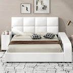 Cadre de lit plateforme en cuir PU Queen Size avec table de chevet multimédia