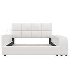Cadre de lit plateforme en cuir PU Queen Size avec table de chevet multimédia