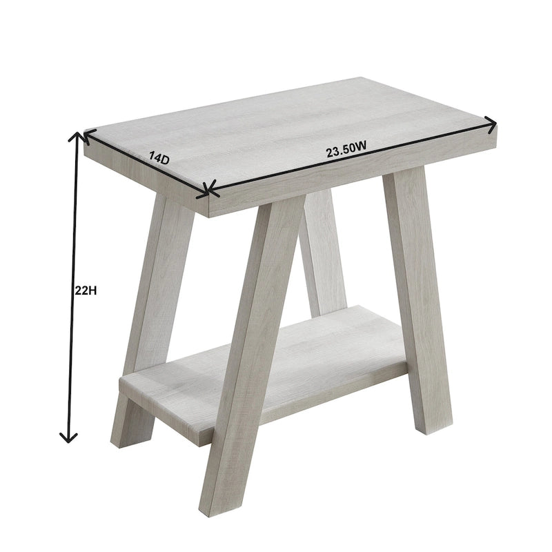 Table d'appoint rectangulaire moderne de 23,5 po avec tablette de rangement et pieds à angle large