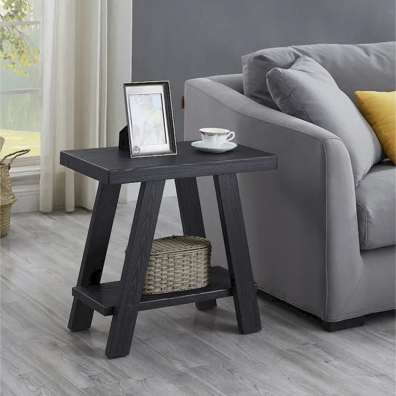 Table d'appoint rectangulaire moderne de 23,5 po avec tablette de rangement et pieds à angle large