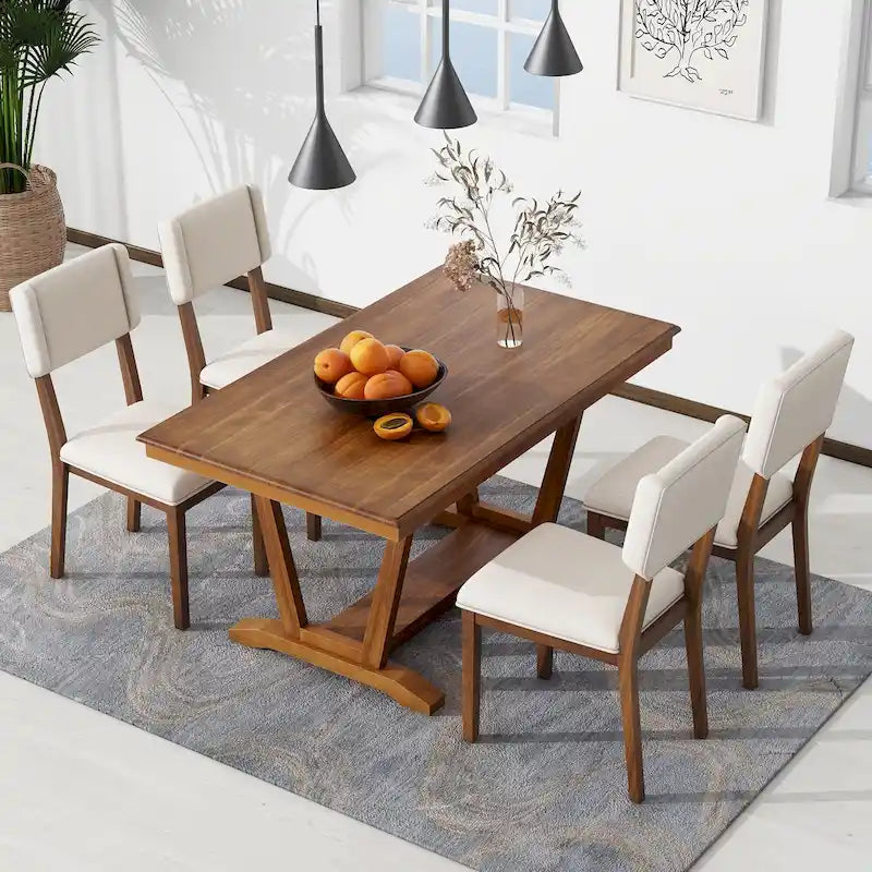 Table à manger en bois avec table rectangulaire 59 et 4 chaises