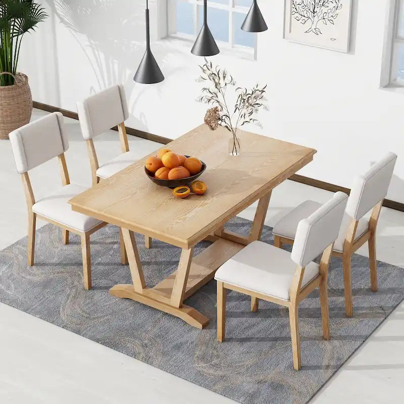 Table à manger en bois avec table rectangulaire 59 et 4 chaises