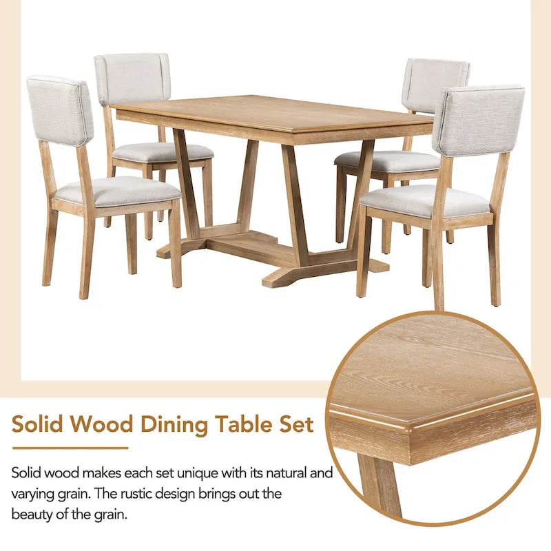 Table à manger en bois avec table rectangulaire 59 et 4 chaises