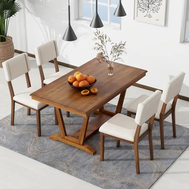Table à manger en bois avec table rectangulaire 59 et 4 chaises