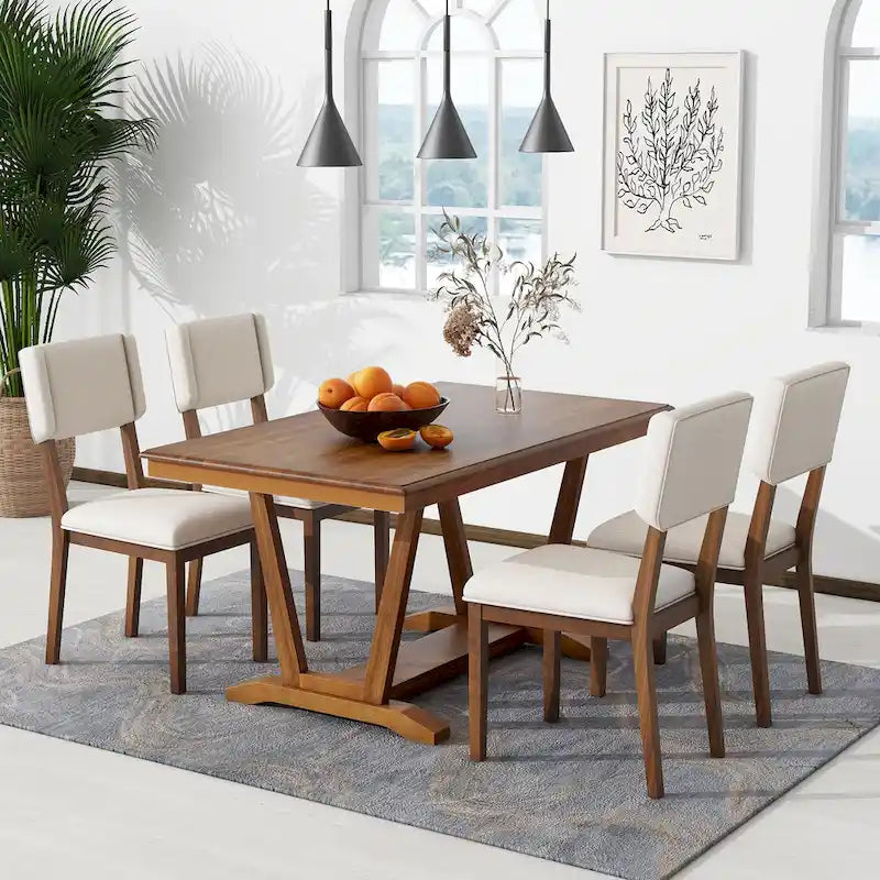 Table à manger en bois avec table rectangulaire 59 et 4 chaises