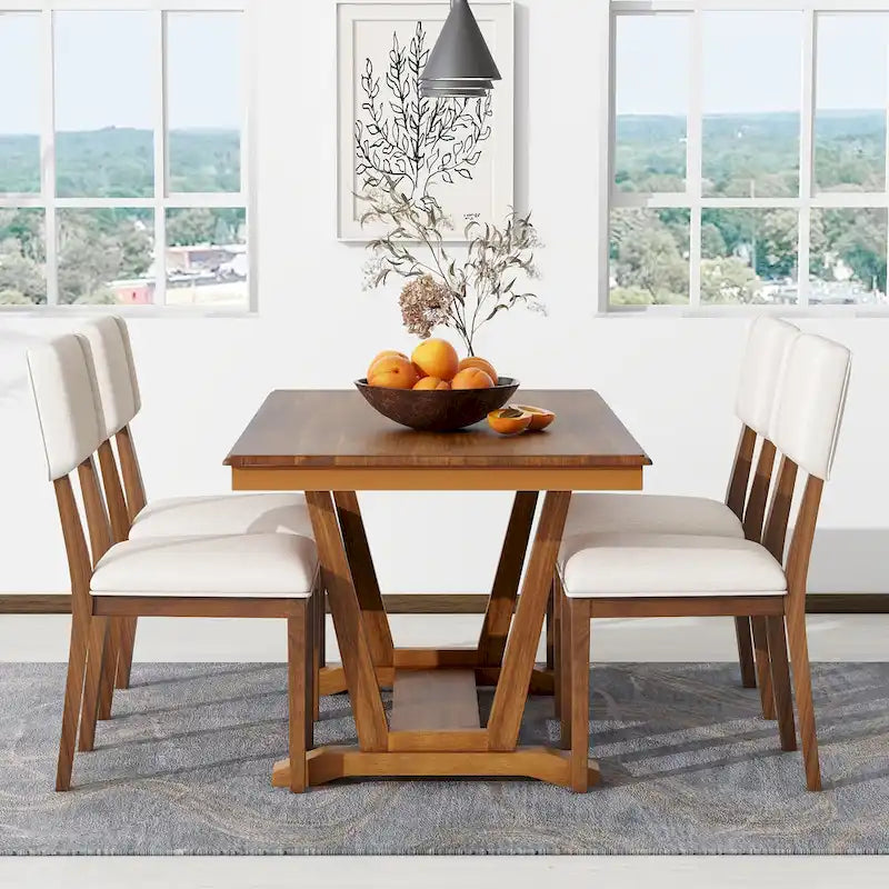 Table à manger en bois avec table rectangulaire 59 et 4 chaises