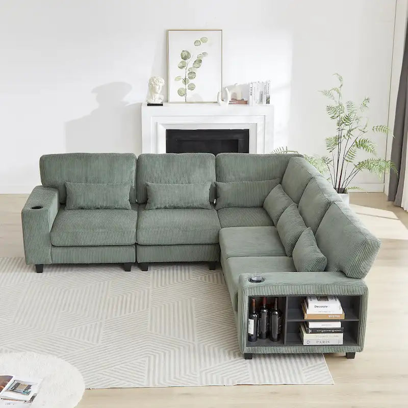 102.75 Canapé sectionnel modulable en forme de L en velours côtelé avec rangement
