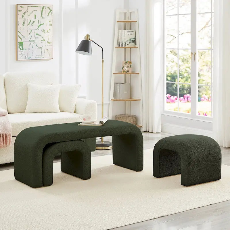 Banc moderne en forme de U, pouf en tissu peluche pour entrée, bout de lit de chambre, petit repose-pieds de canapé