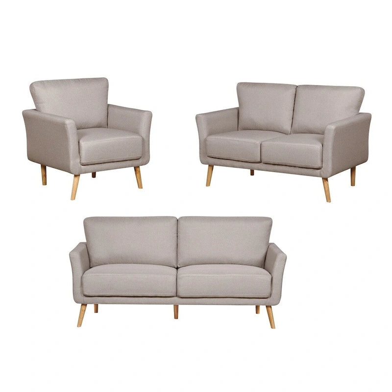 Ensemble de salon comprenant un canapé, une causeuse et un fauteuil en tissu de lin