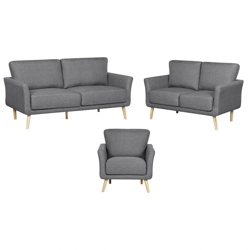 Ensemble de salon comprenant un canapé, une causeuse et un fauteuil en tissu de lin