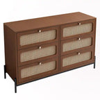 Table de chevet 6 tiroirs en rotin et bois