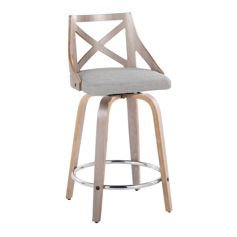 Tabouret de comptoir à hauteur fixe Charlotte 24 avec pieds en bois courbé