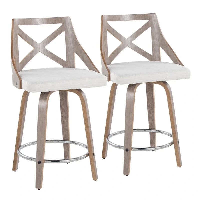 Tabouret de comptoir à hauteur fixe Charlotte 24 avec pieds en bois courbé