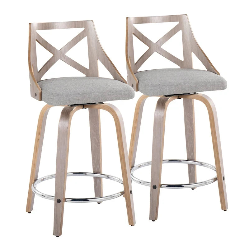 Tabouret de comptoir à hauteur fixe Charlotte 24 avec pieds en bois courbé