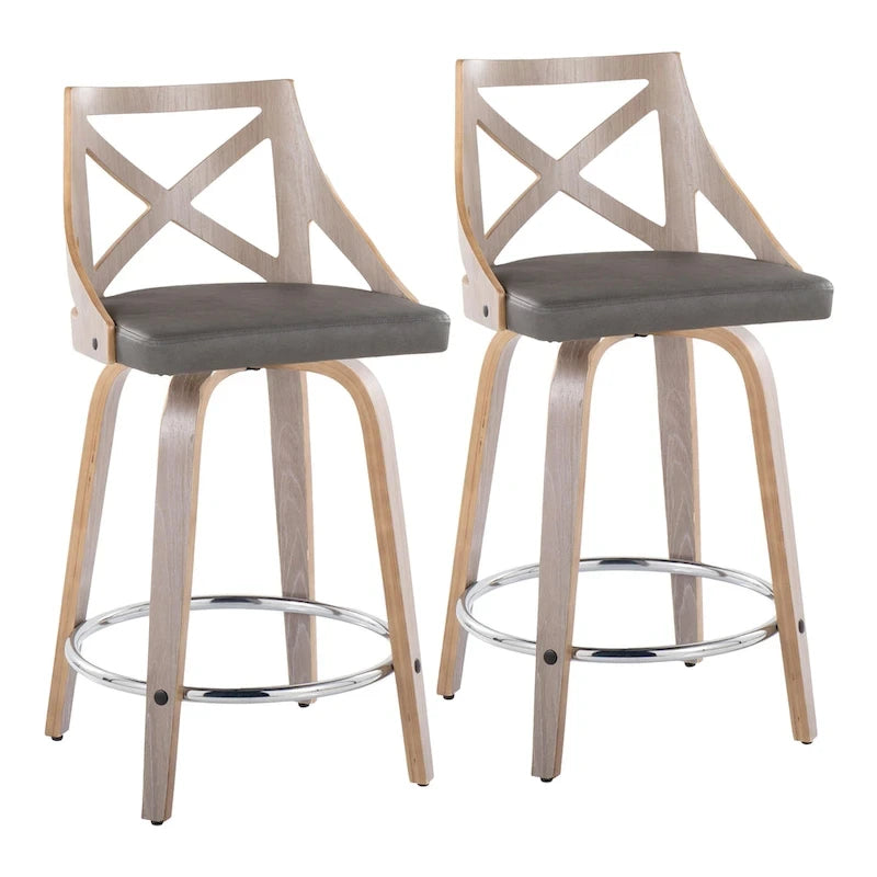 Tabouret de comptoir à hauteur fixe Charlotte 24 avec pieds en bois courbé