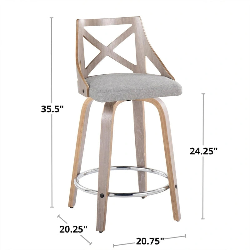 Tabouret de comptoir à hauteur fixe Charlotte 24 avec pieds en bois courbé
