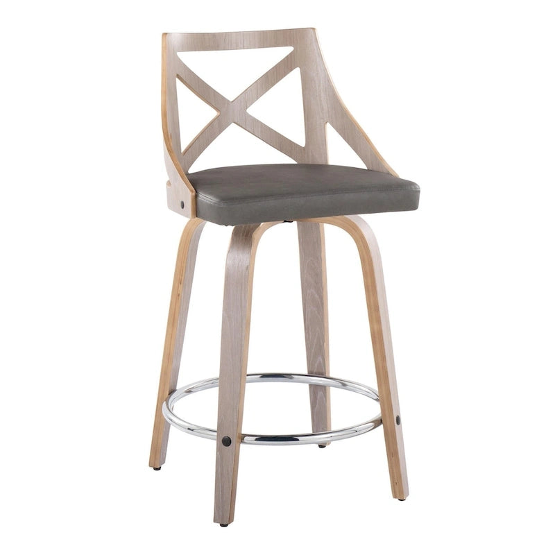 Tabouret de comptoir à hauteur fixe Charlotte 24 avec pieds en bois courbé